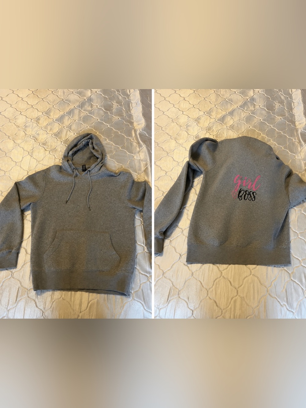 District Perfect Weight Fleece “Girl Boss” Gray Hoodie Size M